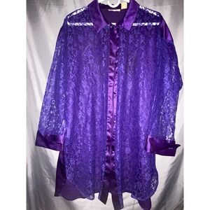 Vtg Victoria Secret Gold Label Purple Full Front Lace Nightshirt Med/lg